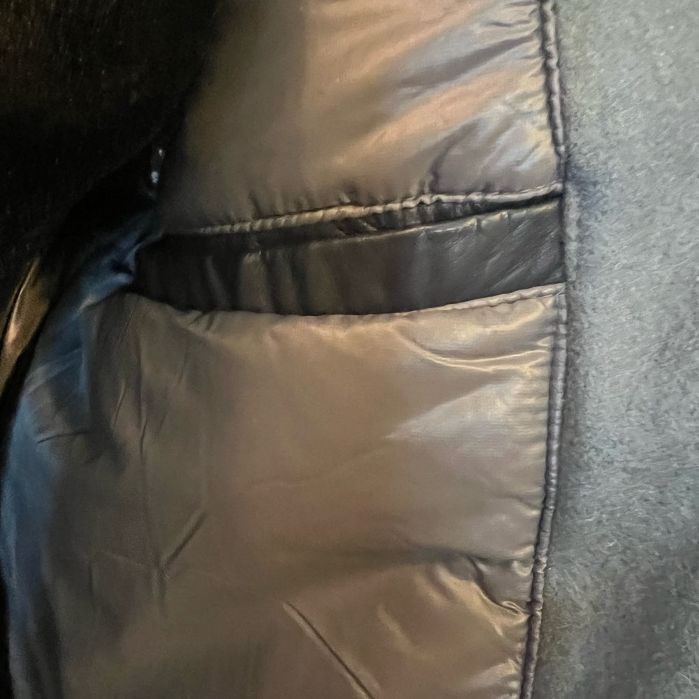 NIKE Mens WOOL/LEATHER BOMBER JACKET Gray/Blue Wool and Navy Blue Sleeves Sz LG - Picture 7 of 9